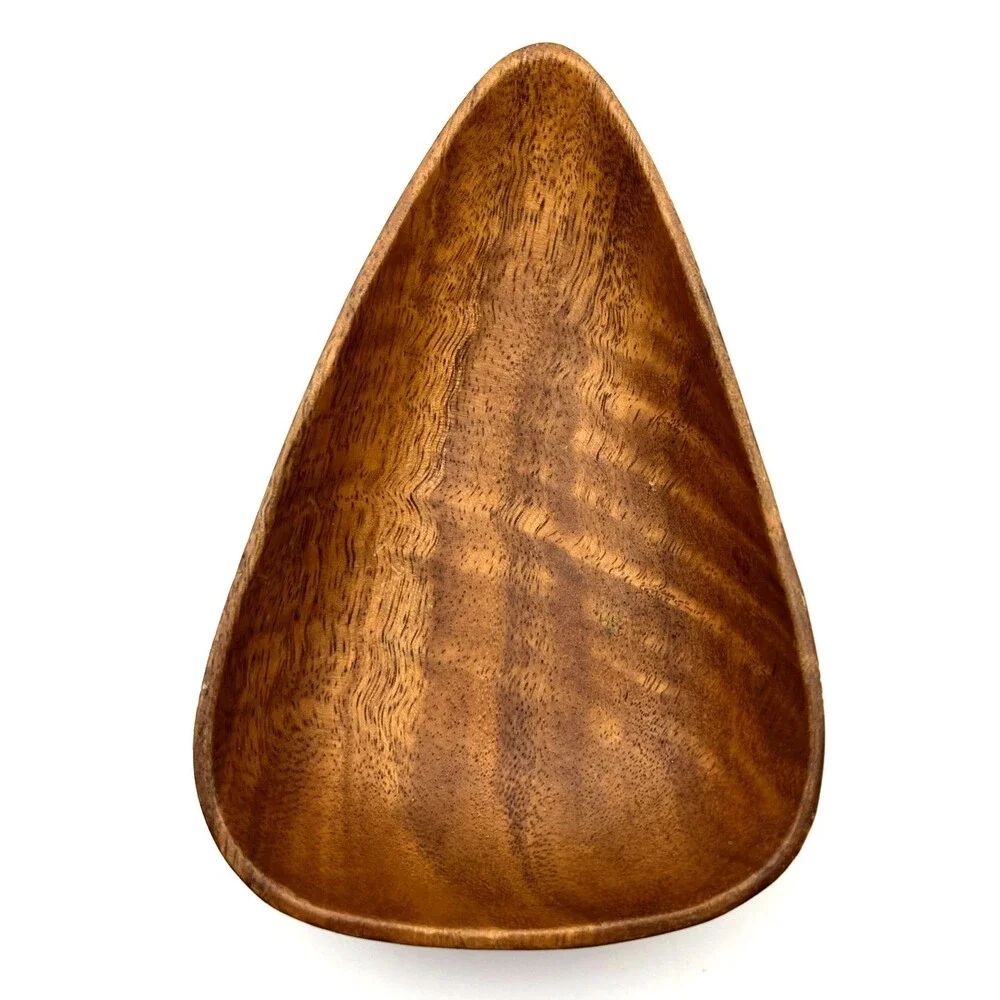 Vintage Carved Wood Bowl Teardrop Organic Modernist Minimalist Trinket Dish 6